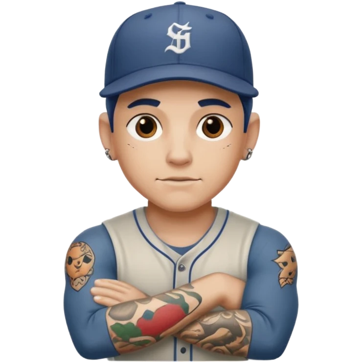 tattooed guy, baseball cap emoji