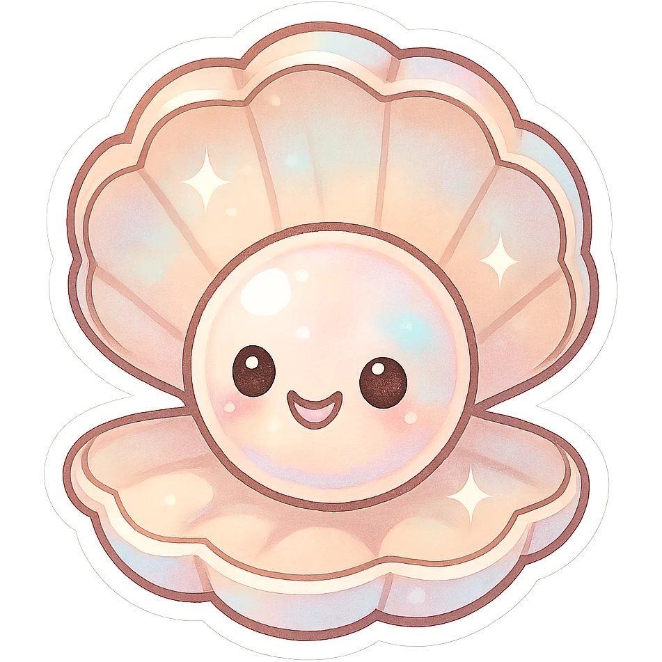 Shiny pearl oyster with a big pearl inside, pearlescent, shimmering, cute, shiny, no background emoji