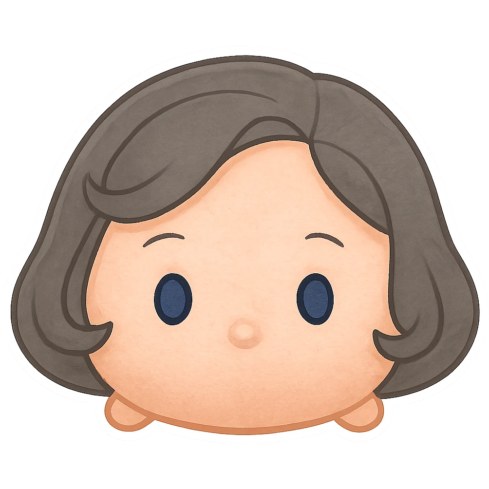 tsum tsum plush inspired female emoji, blue eyes, grey 1940s bob hair, no body, no mouth emoji