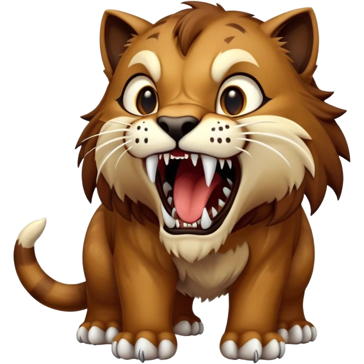saber-toothed cat with a tiny body and gigantic canine teeth that are ten times larger than its minuscule body, extreme contrast between small body and huge fangs emoji