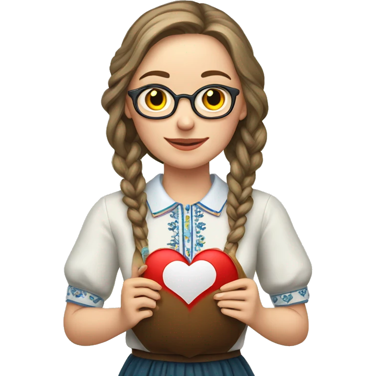 A Ukrainian teacher in an embroidered shirt holds a heart in her hands emoji