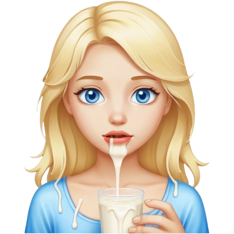 Milk dripping from blonde girl blue eyes lips sfw emoji