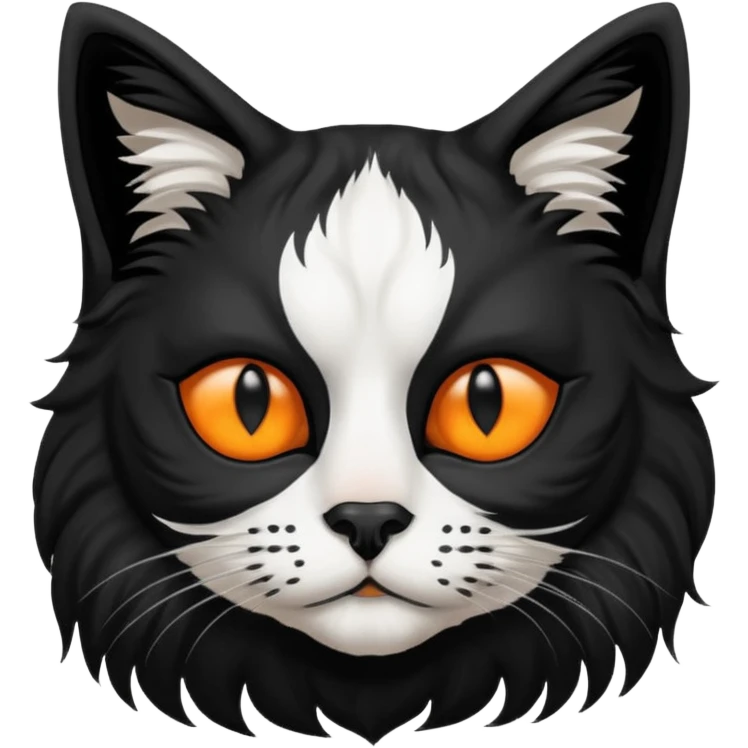 black and white long hair cat. black nose. black splotch near nose on the right side. black mask. white chest.  emoji