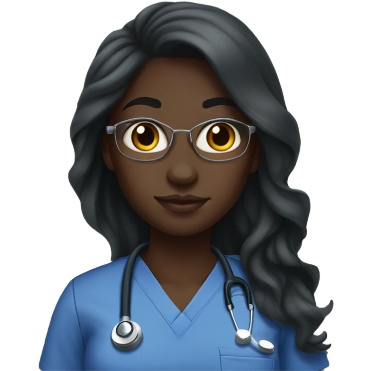 Dark skin black girl with long hair wearing scrubs  emoji