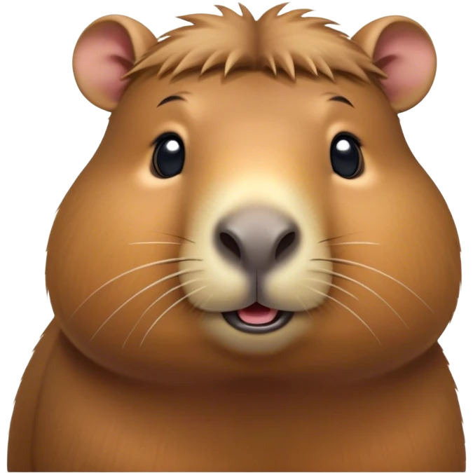 Cinematic Cute Capybara Portrait Emoji, Head tilted playfully and inquisitively, with a delightfully fluffy, rounded form accented by soft, inviting fur and round, sparkling eyes full of charm, Simplified yet irresistibly adorable features, highly detailed, glowing with a warm, friendly glow, high shine, affectionate and lively, stylized with a touch of whimsical cuteness, soft glowing outline, capturing the essence of a mischievous yet loving capybara that feels like it could tumble out of the screen into your arms! emoji