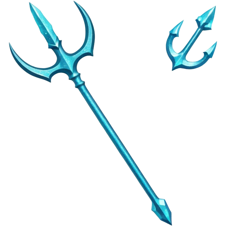 Cyan Poseidon's trident with glitter emoji