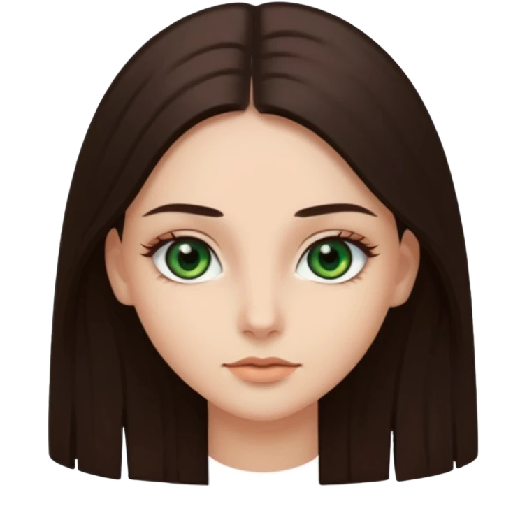 Girl with dark green eyes, light eyebrows and long dark-brown straight hair emoji