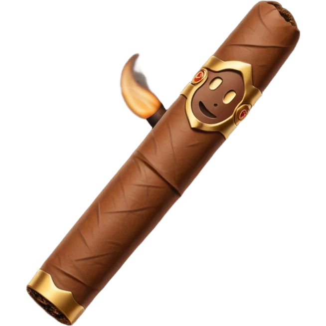 Emoji-style cigar icon, dark brown wrapper, subtle smoke, minimalistic, clean silhouette, metal details, no gold emoji