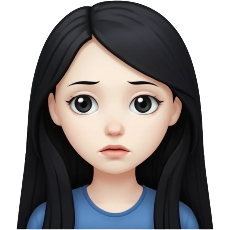 Pale girl with long black hair sad emoji