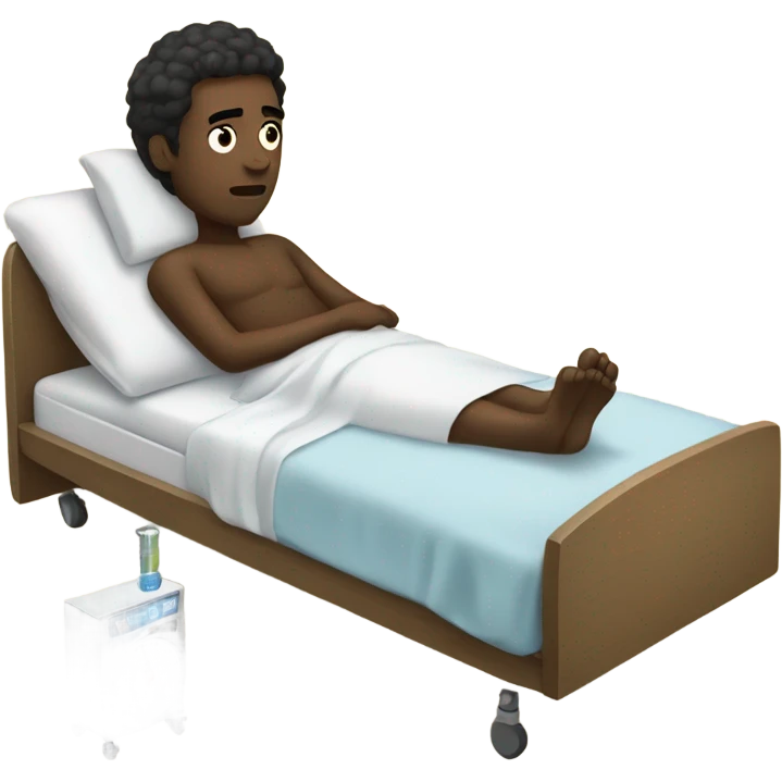 “Black man, sick in hospital bed, thermometer, full body in bed.” emoji