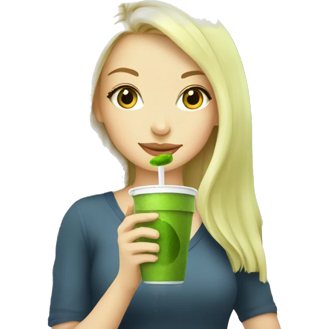 Blonde Girl drinking Matcha at the Matcha Hub emoji