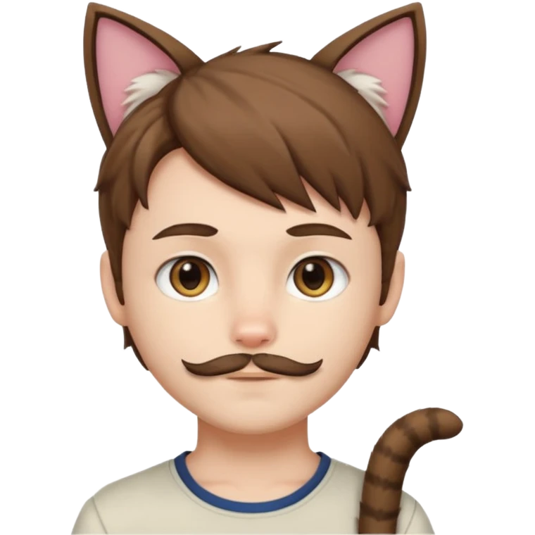 white boy with cat tail with little facial hair and cat ears with brown hair and anime features emoji