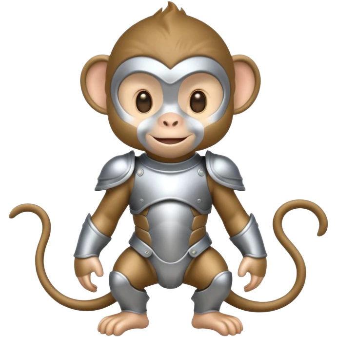 baby monkey in silver armor, full body, smile emoji