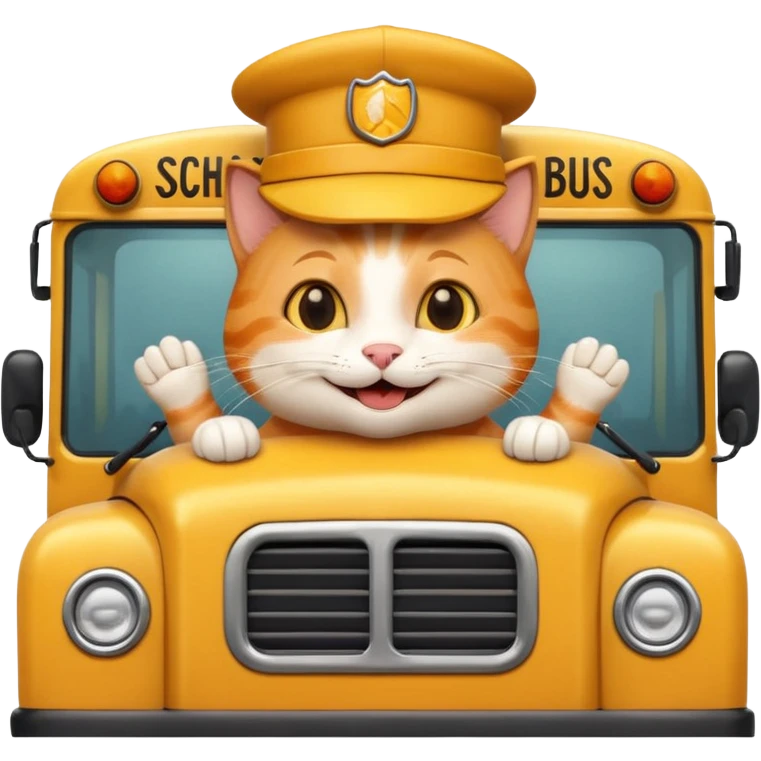 happy cat driving a school bus emoji