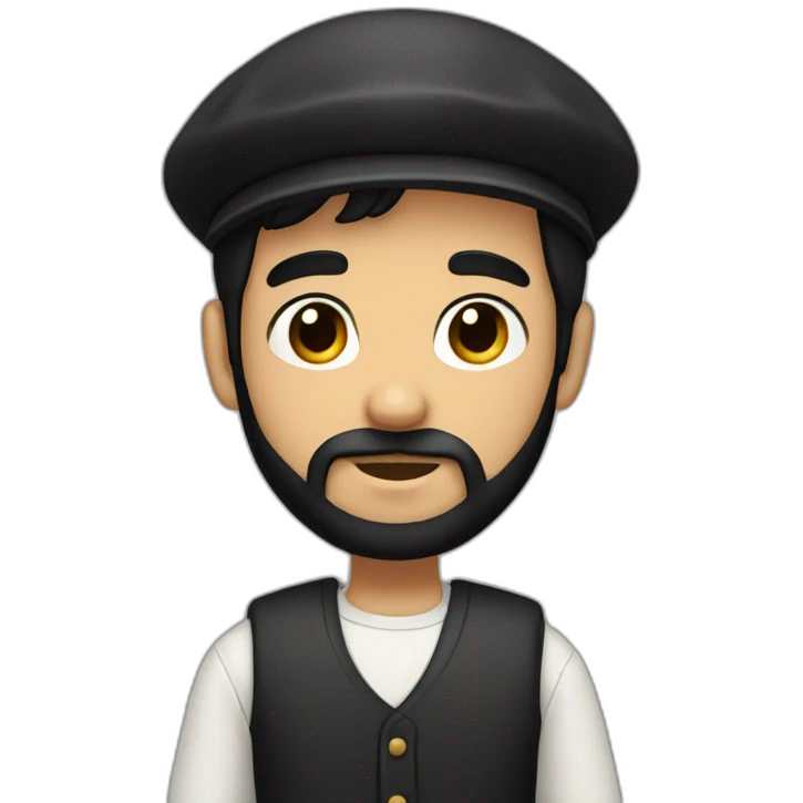 boy with black hair, dark eyes, beard, basque beret emoji