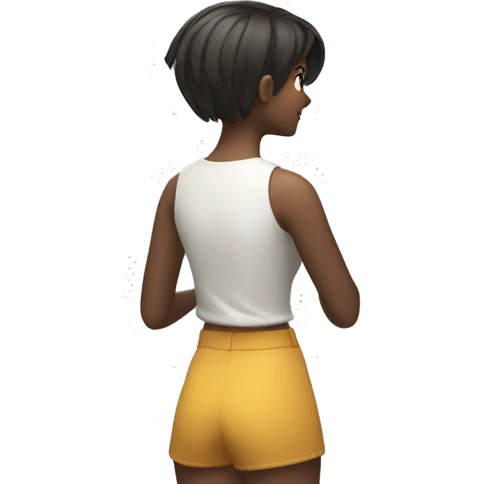a girl with short hair winning a VR game facing the wall and showing her back emoji