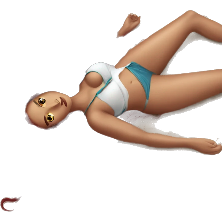Beautiful tattooed burgundy long haired woman laying on the beach emoji
