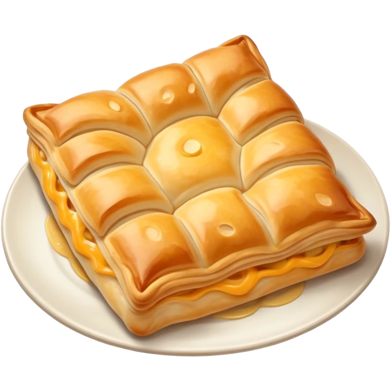 cinematic-realistic-flat burek-sa-sirom-dish-emoji,-showcasing-a-flaky-pastry-filled-with-cheese-rendered-with-crisp-textures-and-appetizing,-warm-lighting.  emoji