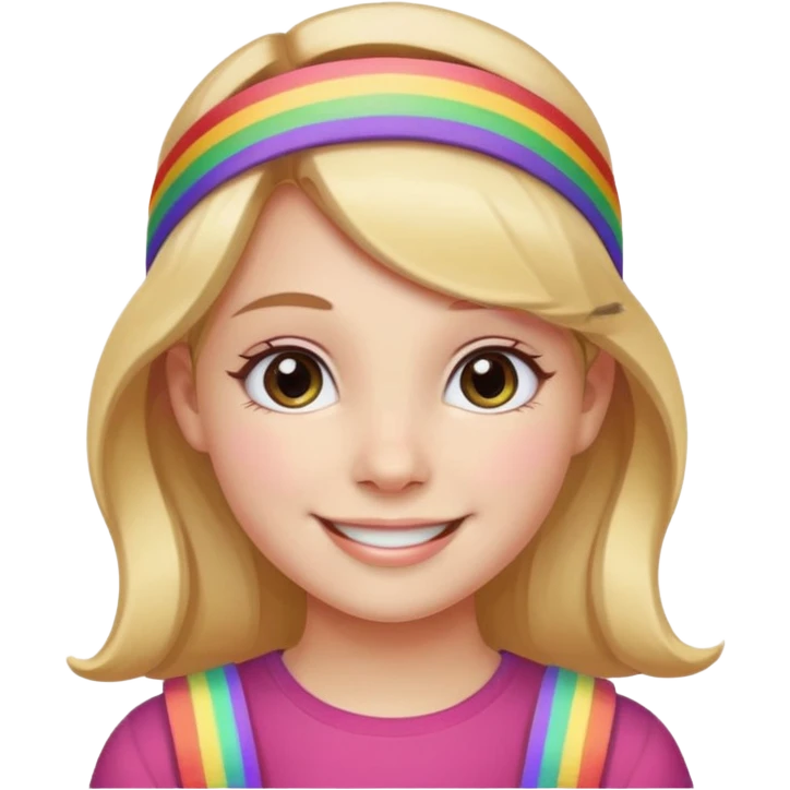 Girl wearing cloth rainbow headband and smile emoji