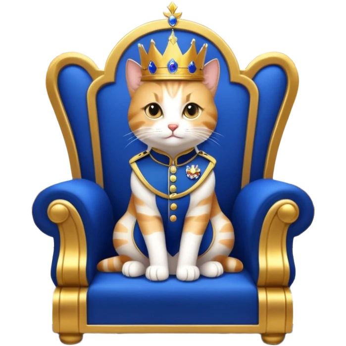 "A regal anthropomorphic cat, dressed in a royal blue and gold military uniform, sitting on a lavish marble throne in a grand, dimly lit palace hall. Cinematic lighting, highly detailed, dramatic, 10 seconds, ultra-realistic."
​ emoji
