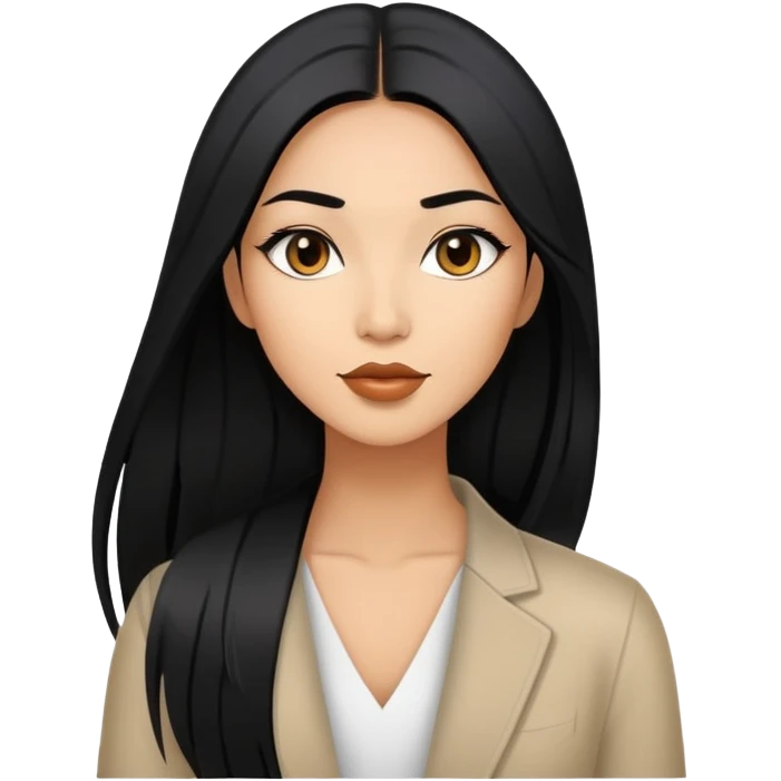 Stylish confident woman with Asian and Latina features, long straight black hair emoji