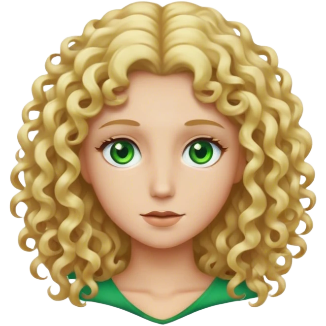 Blonde curly long hair, fair skin, green eyes and slim  emoji