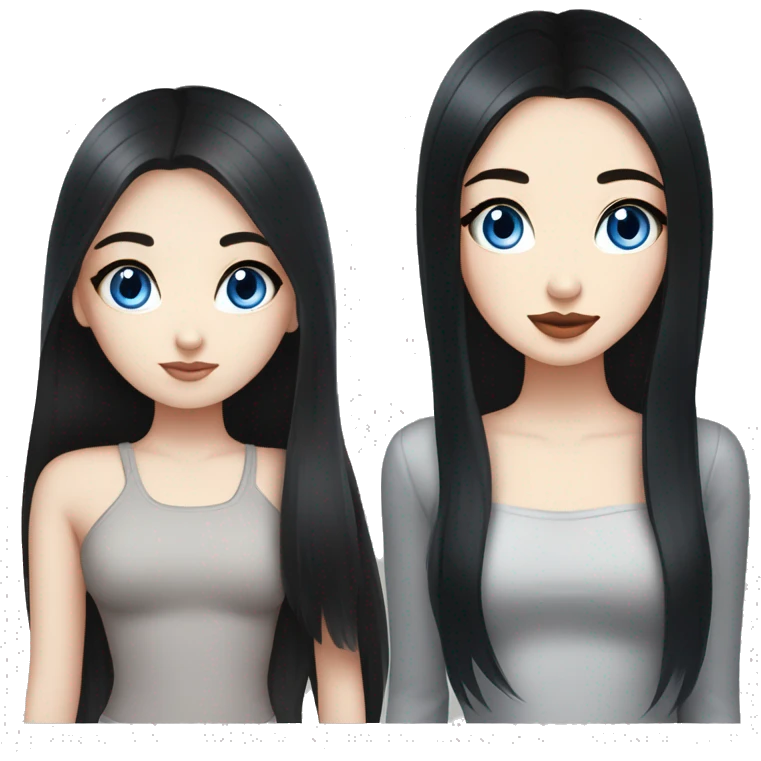 a girl with fair skin, straight long black hair, blue eyes, standing, very beautiful, very hot,Korean Russian,plump lips and eyelashes emoji