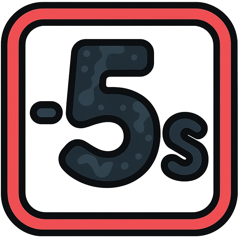 '-5s' symbol with darker cosmic liquid metal effect, 's' subscript, dark red neon glow border emoji