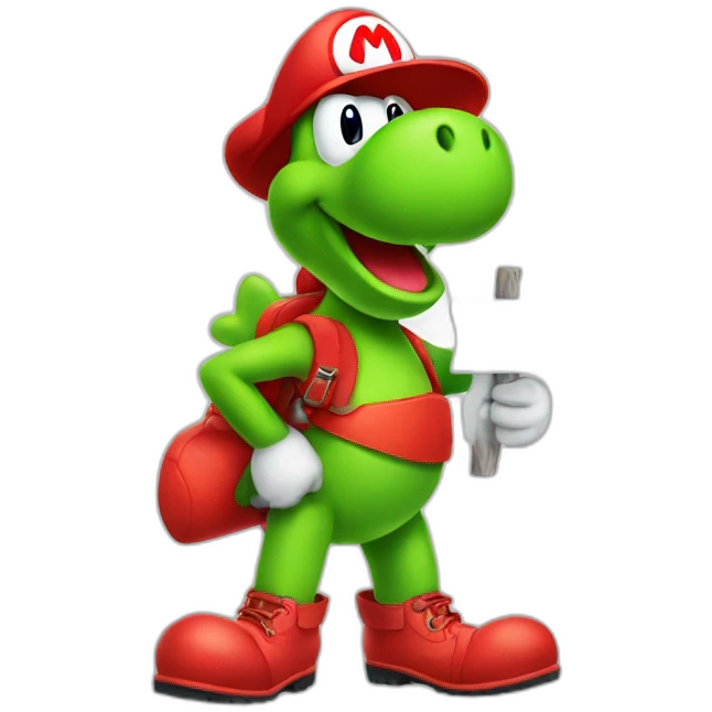 yoshi wearing red boots holding a sign  emoji
