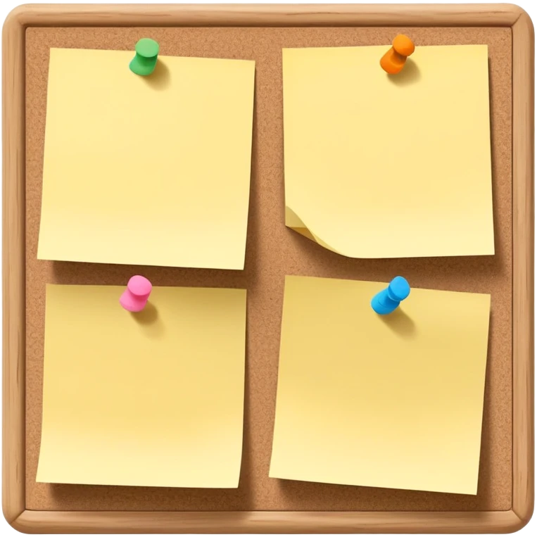 cork bulletin board with just 2-3 sticky notes pinned to it, minimal emoji