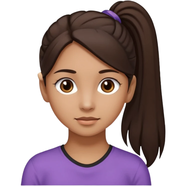 emoji of a girl with long dark brown hair in a ponytail, dark brown eyes, and light brown skin emoji