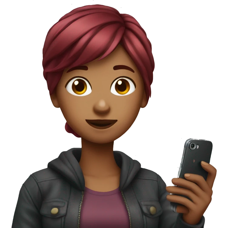 Burgundy haired Girl taking selfie with her phone emoji