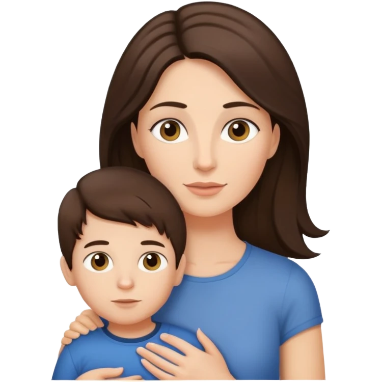 Brunette hair mum holding brunette hair son emoji
