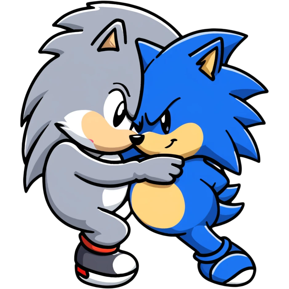 Sonic the Hedgehog and Silver the Hedgehog hugging each other emoji