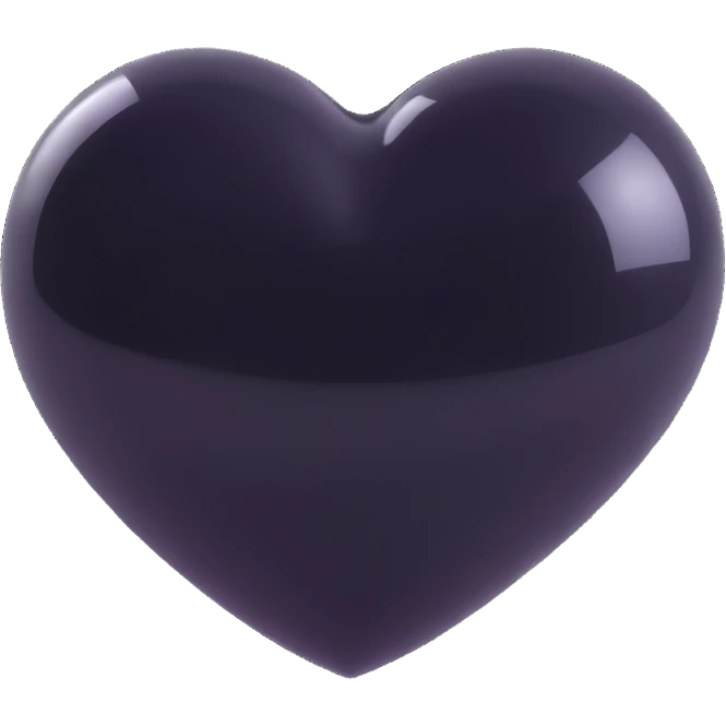 black PVC love heart, very shiny, reflective, 3D look, smooth surface emoji