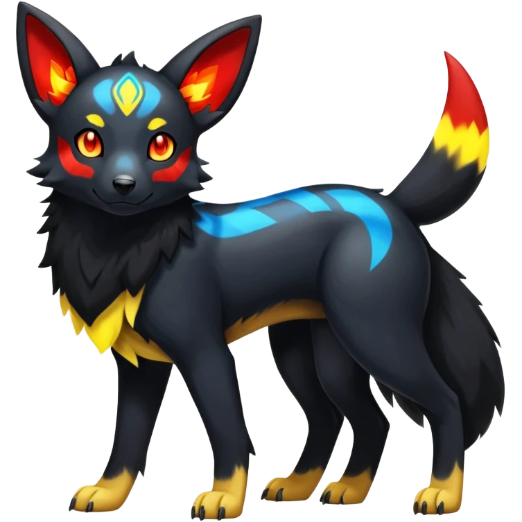 Shiny Exotic Excessive Mysterious Umbreon-Houndour-Poochyena-Pokémon-Fakémon-hybrid-creature (full body) emoji