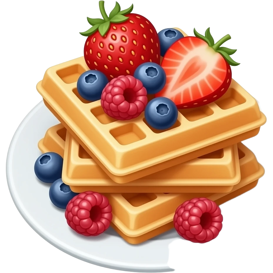 square waffles with berries on plate emoji