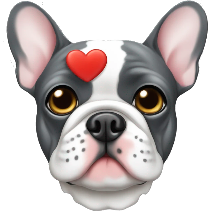 French bulldog dark grey with a heart emoji