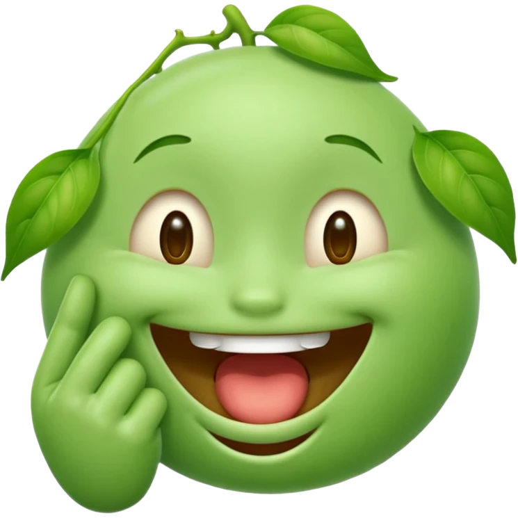 emoji of a soybean character laughing with hand over mouth emoji