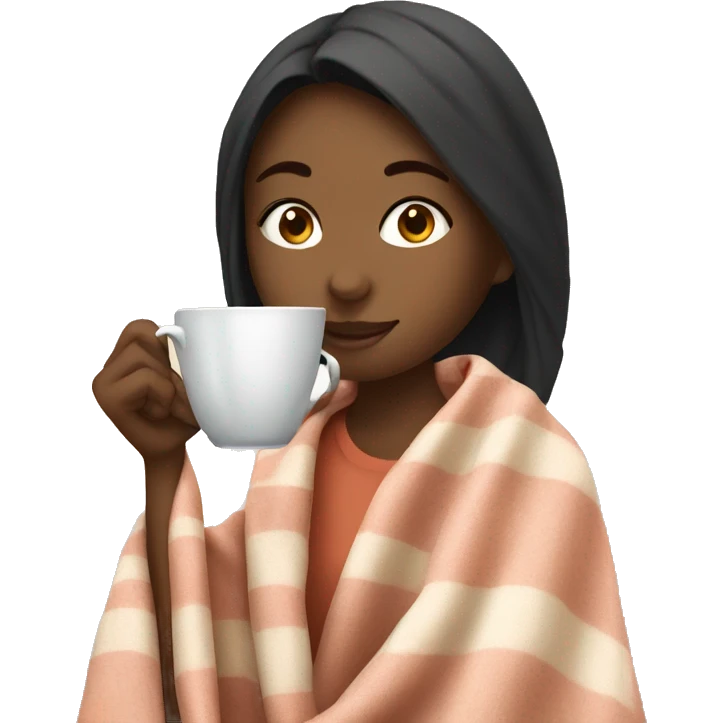 Girl drinking tea with blanket on emoji