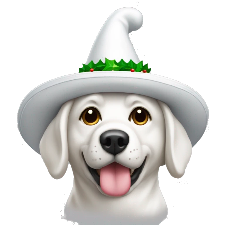 Perro blanco gordo con sombrero de navidad emoji