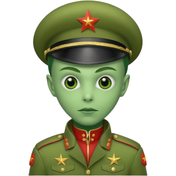 alien, wearing cccp soldier custome, half body emoji