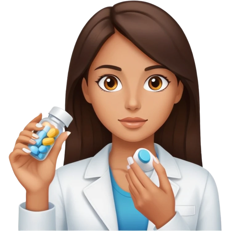 Beautiful fit brunette girl taking pills  emoji