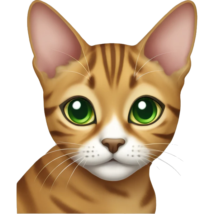 Face of bengal girl cat with Green eyes emoji