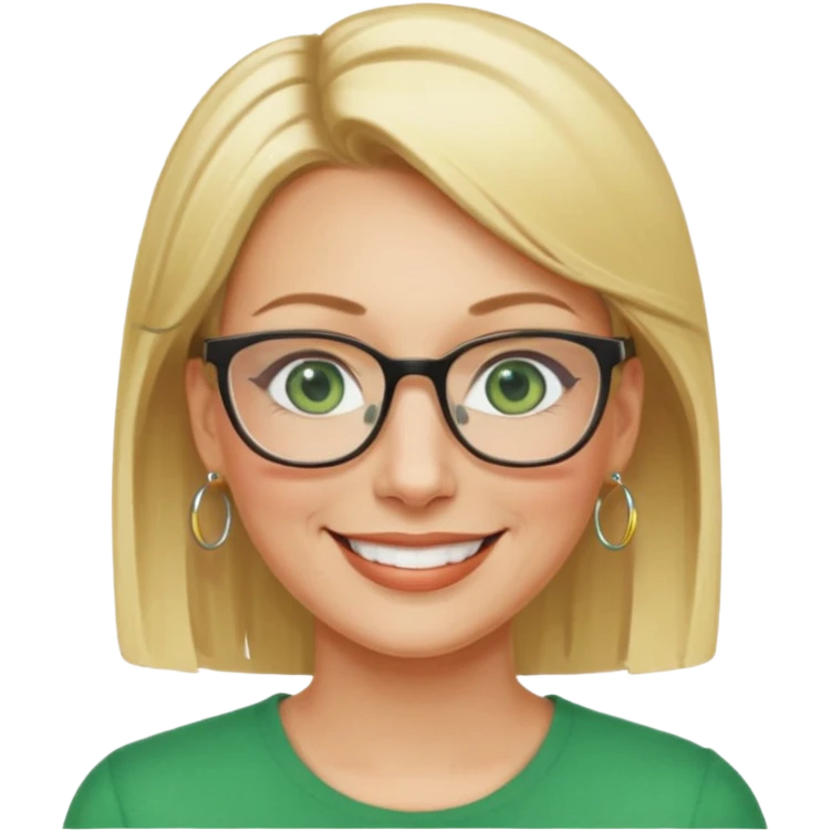femme 40 ans lunettes carrécheveux très courts blonde anneaux oreilles yeux verts emoji