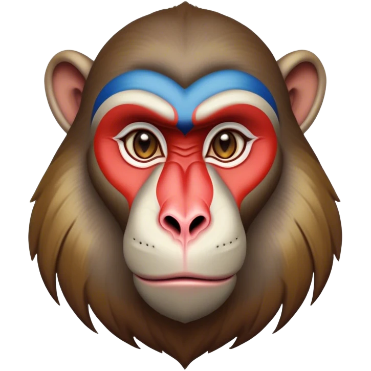 Cinematic Noble Mandrill baboon Portrait Emoji, Poised and regal, with a striking, powerful build and a vivid, deep-set soulful eyes, Simplified yet sharp and sophisticated features, highly detailed, glowing with a vibrant, dignified glow, high shine, intelligent and commanding, stylized with an air of exotic majesty, focused and attentive, soft glowing outline, capturing the essence of a watchful and confident primate, so majestic it feels as though it could step out of the screen with effortless authority! emoji