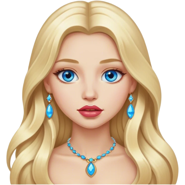 blonde long hair  girl portrait with jewelry , Bule eyes , big lips  emoji