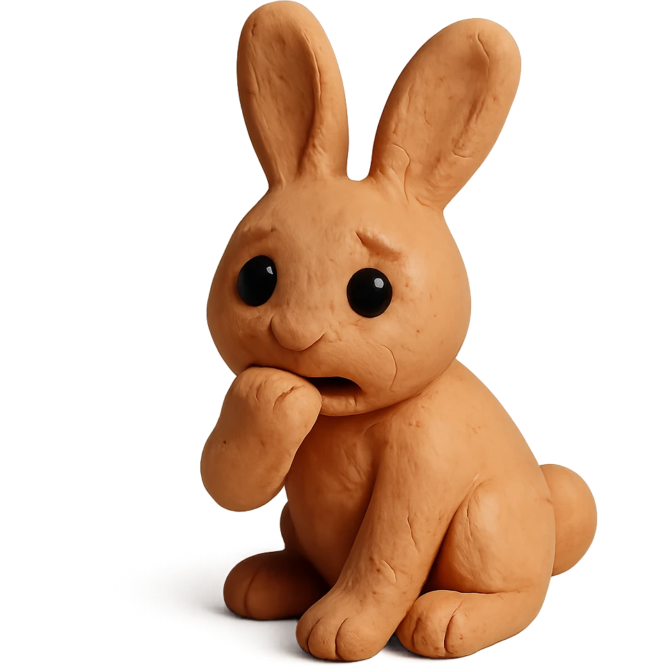 apricot bunny biting paw nervously, claymation style emoji