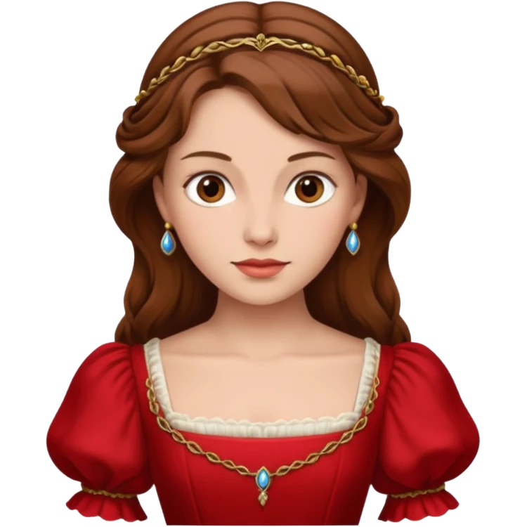 Renaissance lady – brown hair, red dress  emoji