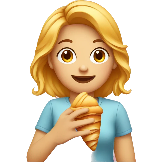 Girl eating croissant emoji